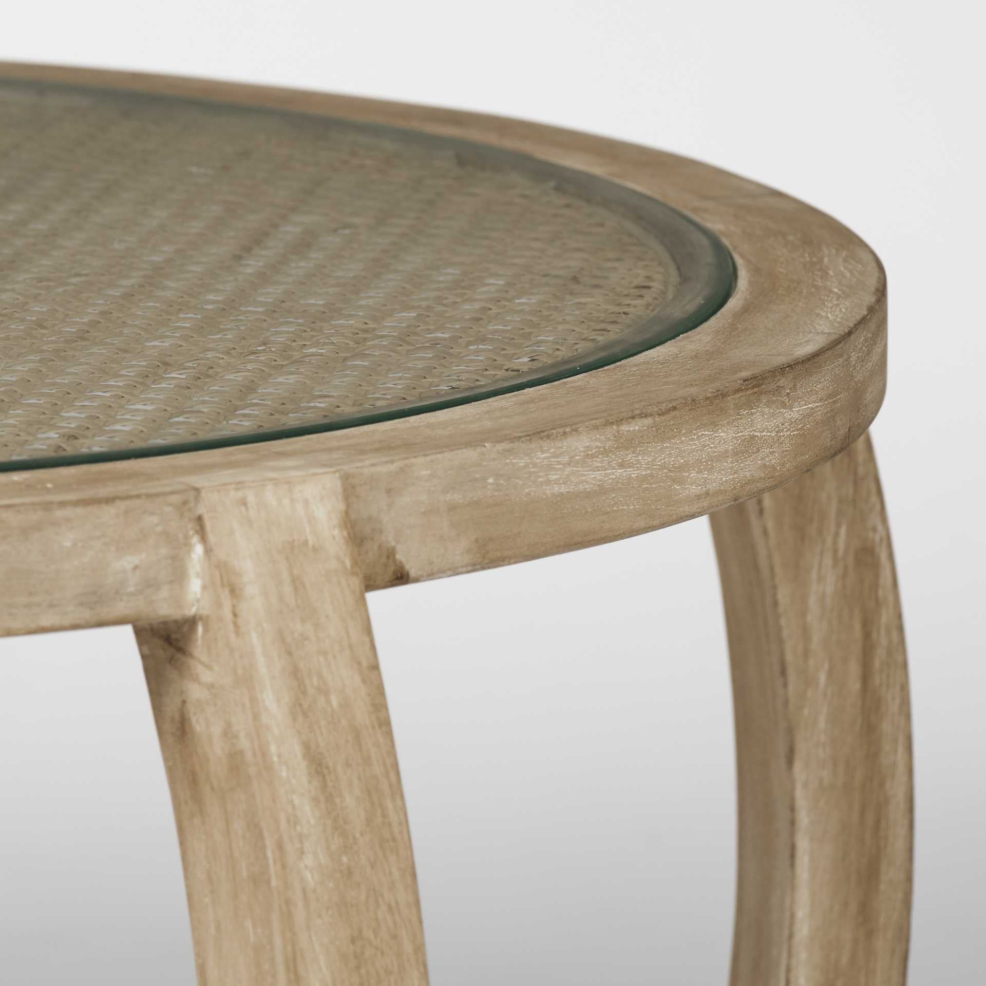 S2 41.5" Round Woven Cane Glass Top And Solid Wood Coffee Tables - Homeroots