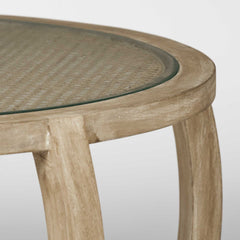 S2 41.5" Round Woven Cane Glass Top And Solid Wood Coffee Tables - Homeroots