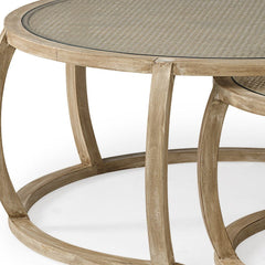 S2 41.5" Round Woven Cane Glass Top And Solid Wood Coffee Tables - Homeroots