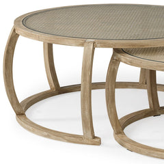 S2 41.5" Round Woven Cane Glass Top And Solid Wood Coffee Tables - Homeroots