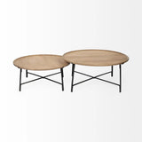 Set of Two 41" Brown And Black Solid Wood And Iron Round Nested Coffee Tables - Homeroots