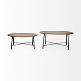 Set of Two 41" Brown And Black Solid Wood And Iron Round Nested Coffee Tables - Homeroots