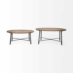 Set of Two 41" Brown And Black Solid Wood And Iron Round Nested Coffee Tables - Homeroots