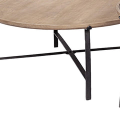 Set of Two 41" Brown And Black Solid Wood And Iron Round Nested Coffee Tables - Homeroots