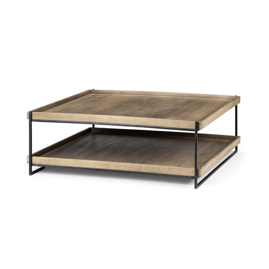 46" Natural And Black Rectangular Coffee Table With Shelf - Homeroots