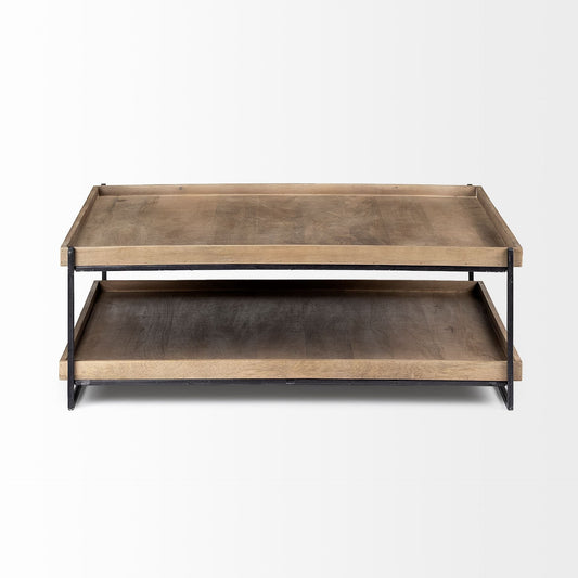 46" Natural And Black Rectangular Coffee Table With Shelf - Homeroots