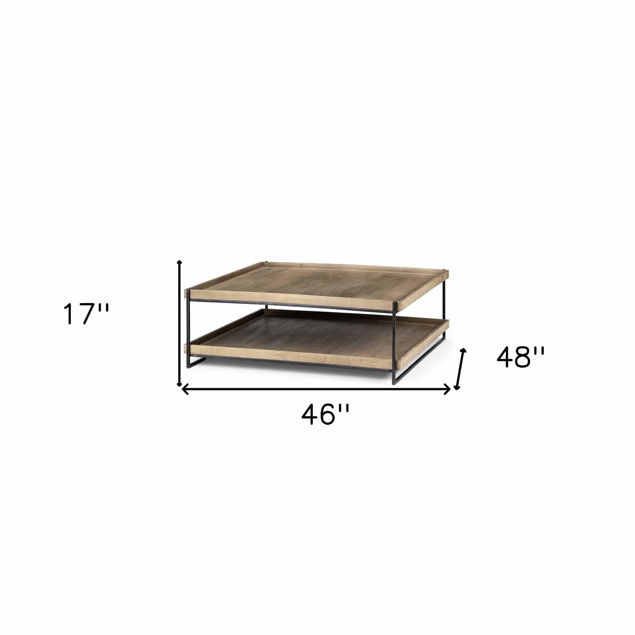 46" Natural And Black Rectangular Coffee Table With Shelf - Homeroots