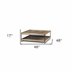46" Natural And Black Rectangular Coffee Table With Shelf - Homeroots