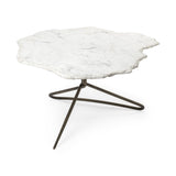 33" White And Gold Genuine Marble And Iron Free Form Coffee Table - Homeroots