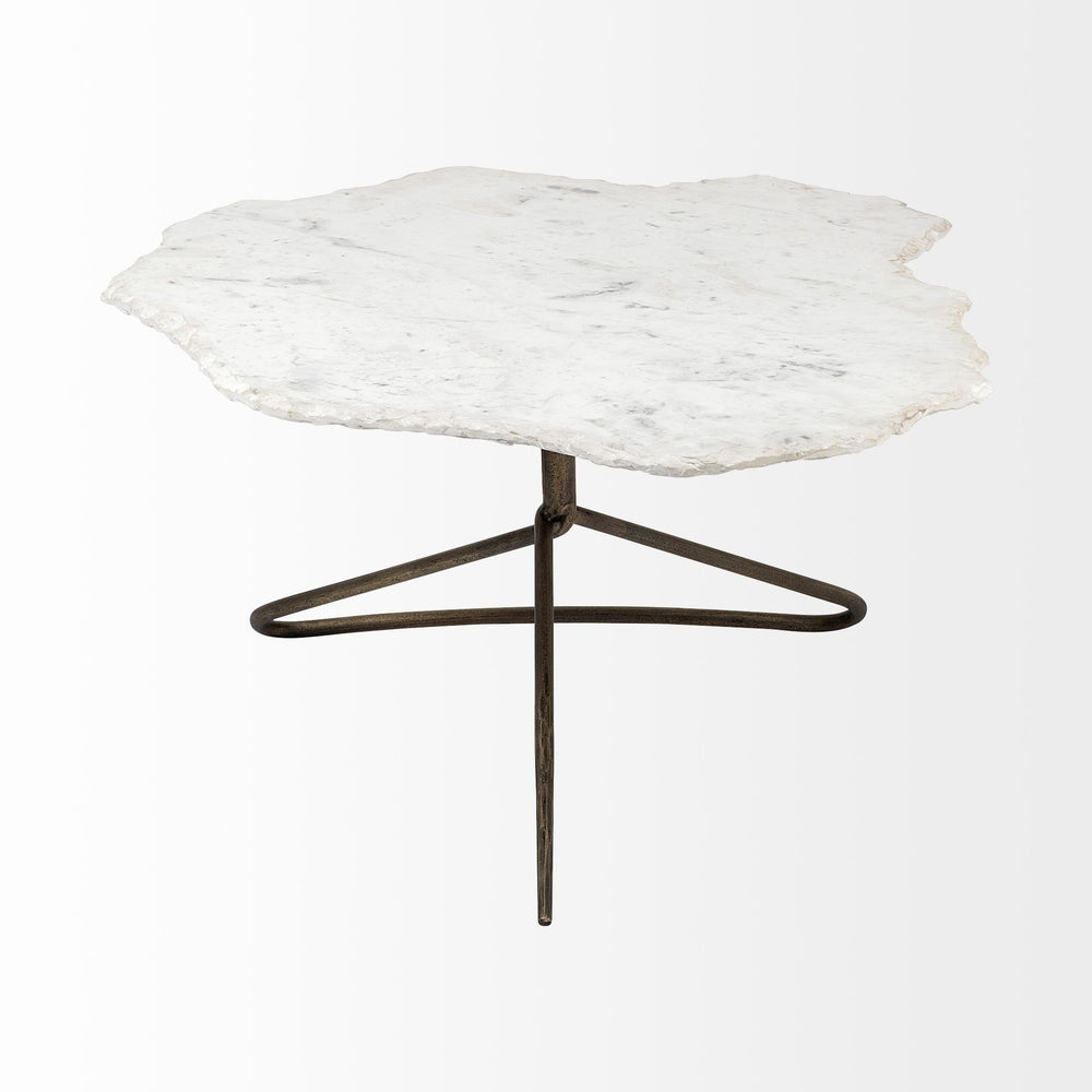 33" White And Gold Genuine Marble And Iron Free Form Coffee Table - Homeroots