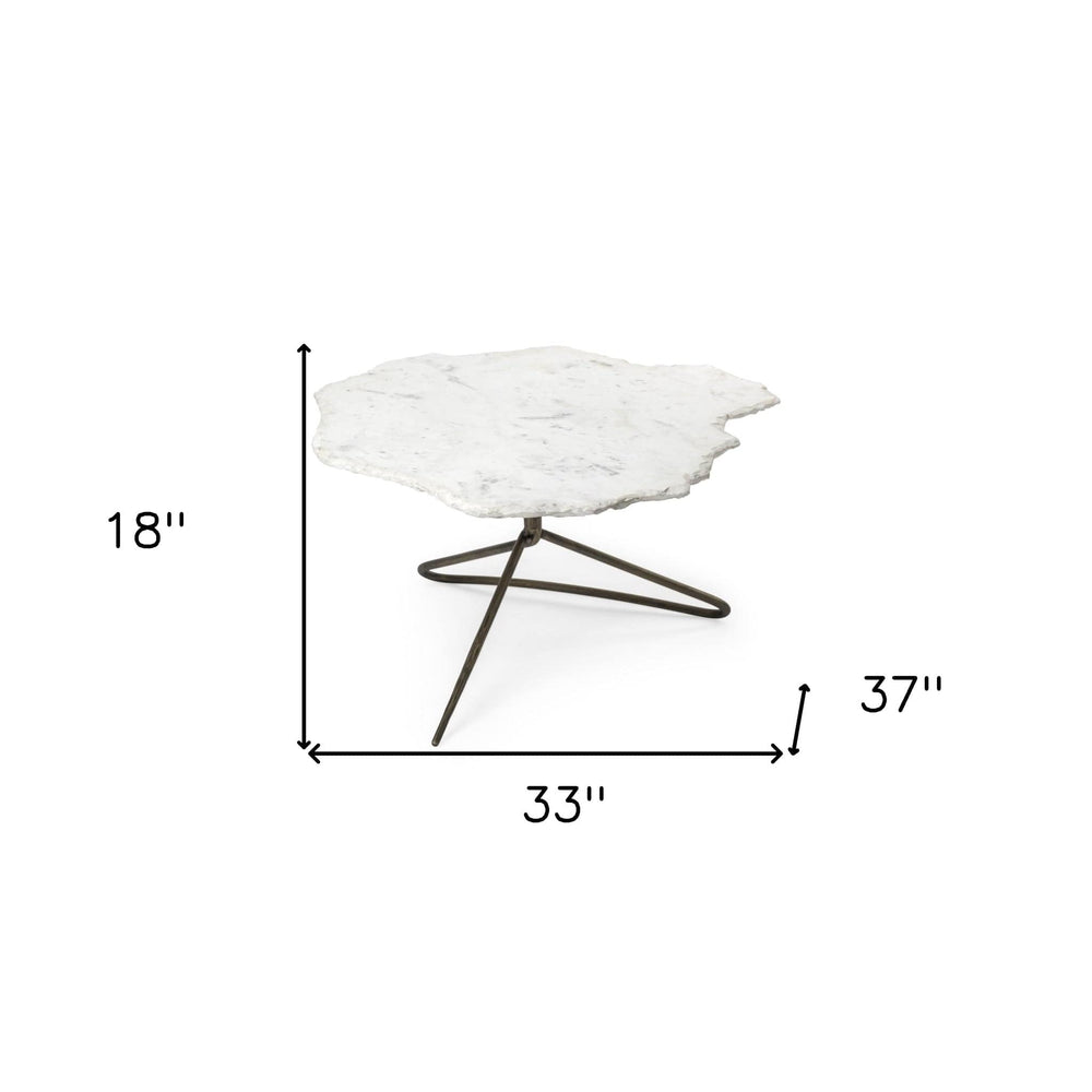 33" White And Gold Genuine Marble And Iron Free Form Coffee Table - Homeroots - Flyclothing LLC
