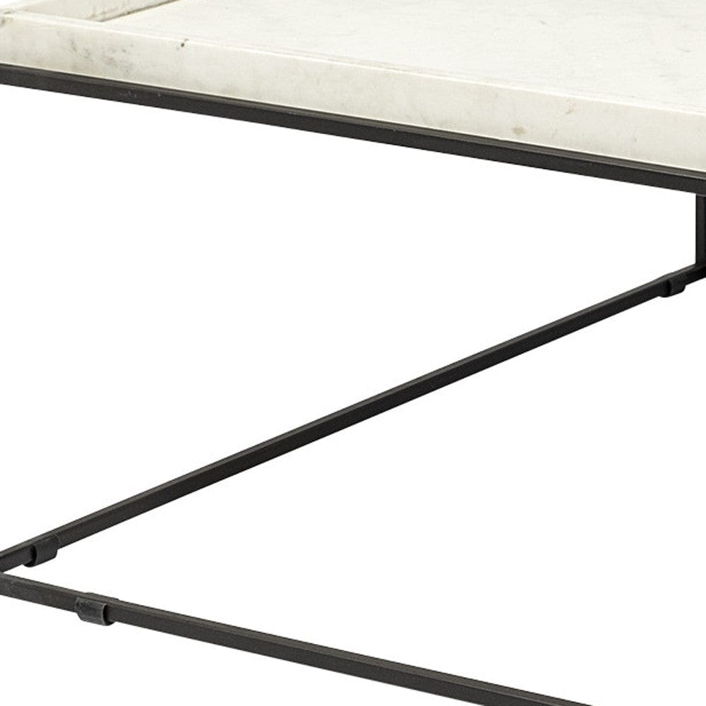 36" White And Black Genuine Marble And Metal Square Coffee Table - Homeroots