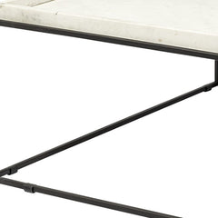 36" White And Black Genuine Marble And Metal Square Coffee Table - Homeroots