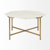 33" White And Gold Genuine Marble And Metal Octagon Coffee Table - Homeroots - Flyclothing LLC