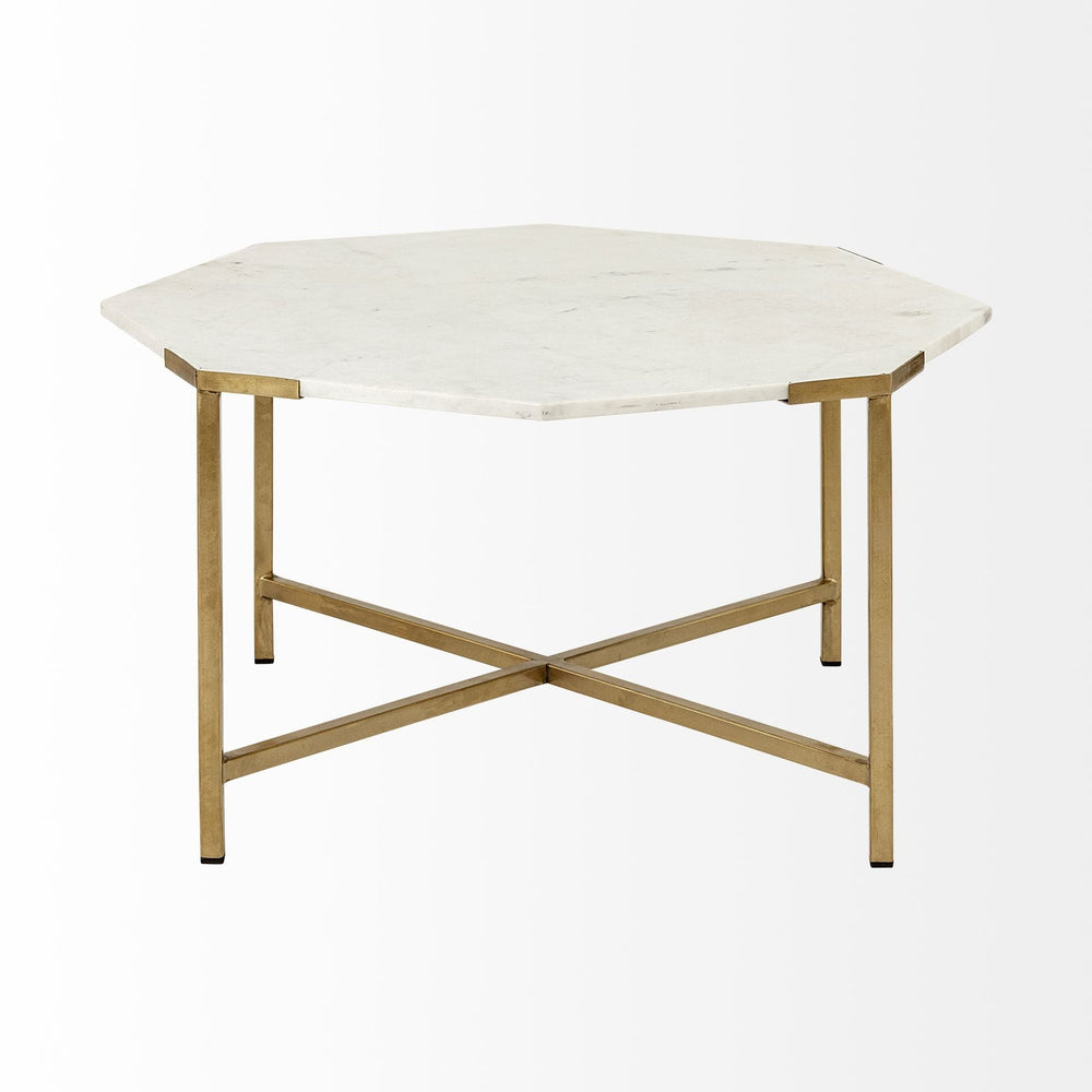 33" White And Gold Genuine Marble And Metal Octagon Coffee Table - Homeroots - Flyclothing LLC