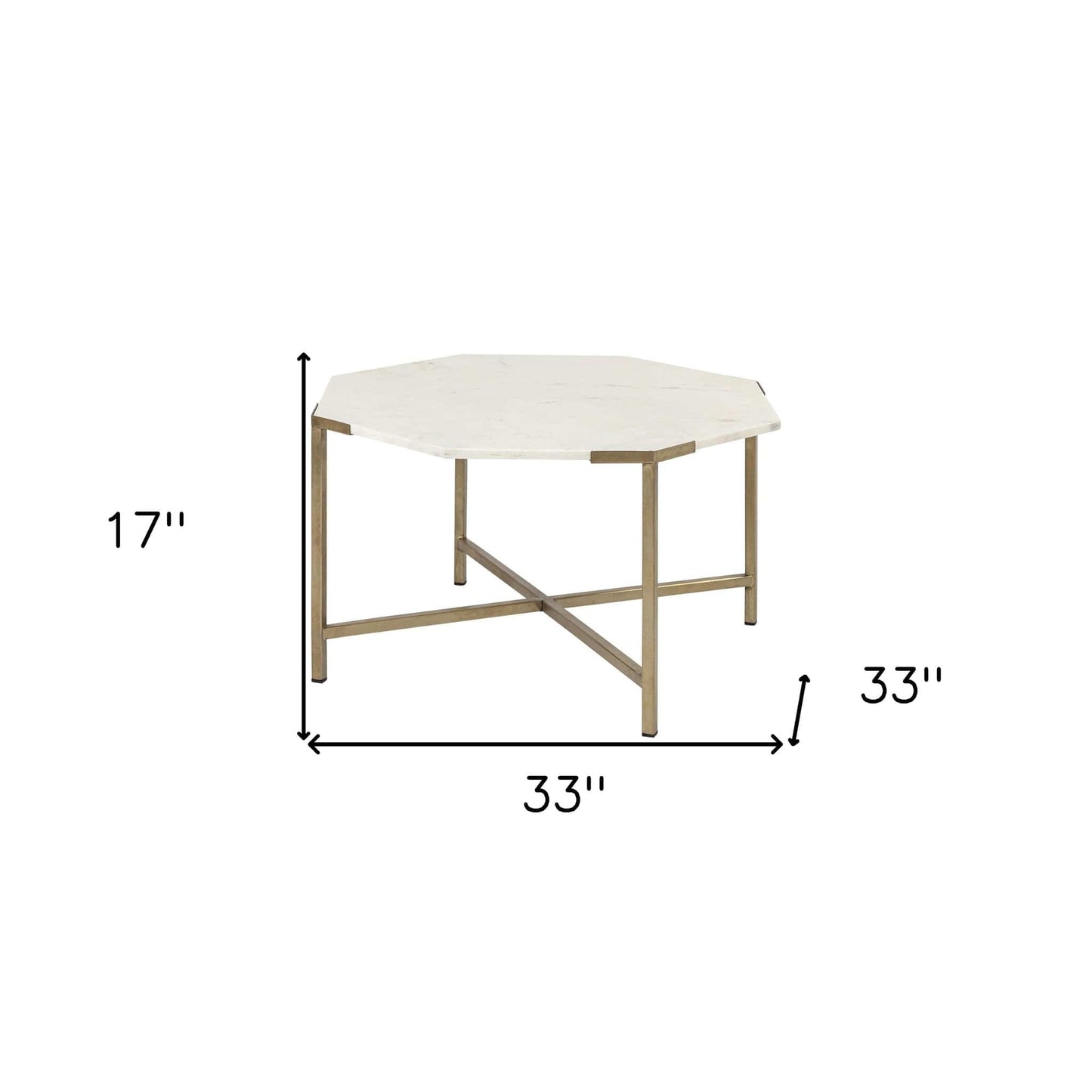 33" White And Gold Genuine Marble And Metal Octagon Coffee Table - Homeroots - Flyclothing LLC