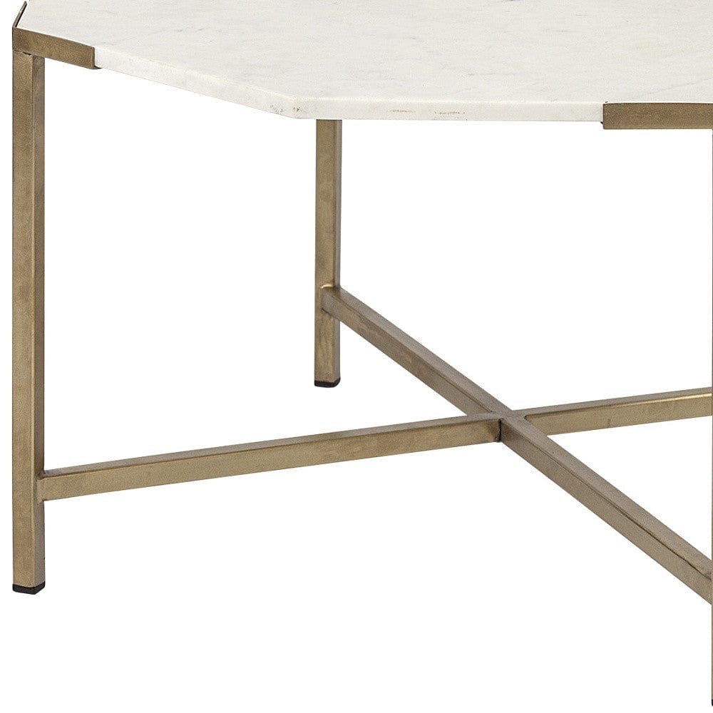 33" White And Gold Genuine Marble And Metal Octagon Coffee Table - Homeroots - Flyclothing LLC
