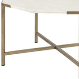 33" White And Gold Genuine Marble And Metal Octagon Coffee Table - Homeroots