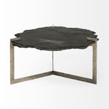 40" Black And Gold Stone And Iron Free Form Distressed Coffee Table - Homeroots