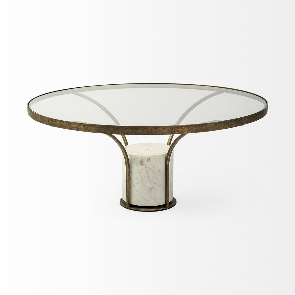 36" Clear And White and Gold Glass And Stone Round Coffee Table - Homeroots - Flyclothing LLC