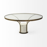 36" Clear And White and Gold Glass And Stone Round Coffee Table - Homeroots
