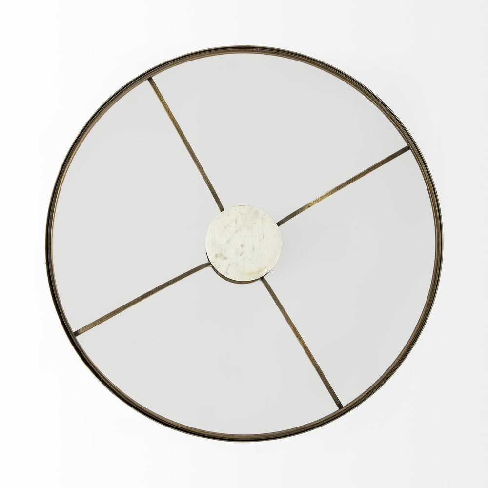 36" Clear And White and Gold Glass And Stone Round Coffee Table - Homeroots - Flyclothing LLC