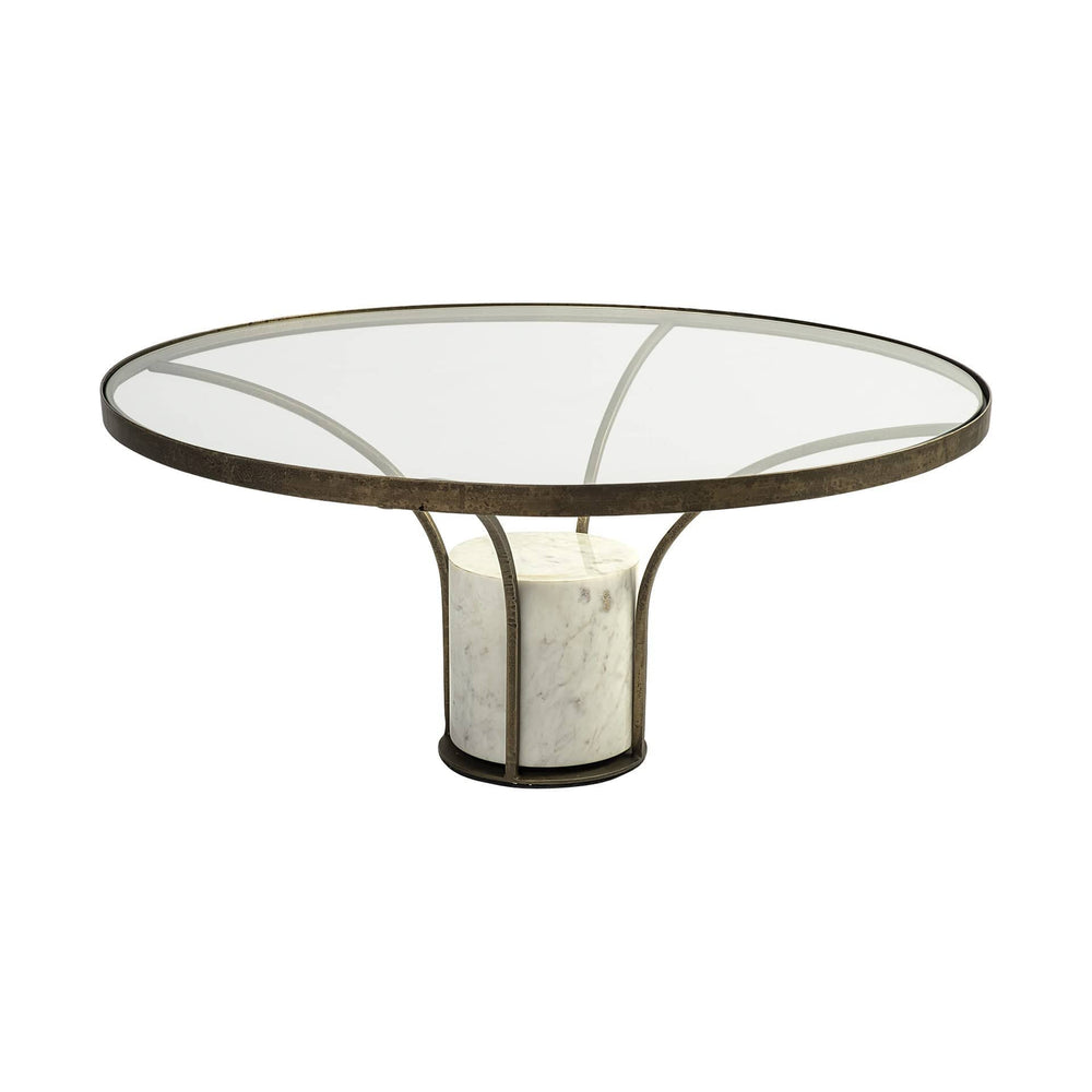 36" Clear And White and Gold Glass And Stone Round Coffee Table - Homeroots - Flyclothing LLC