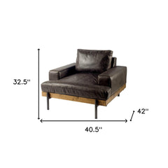 41" Black Faux Leather Distressed Club Chair