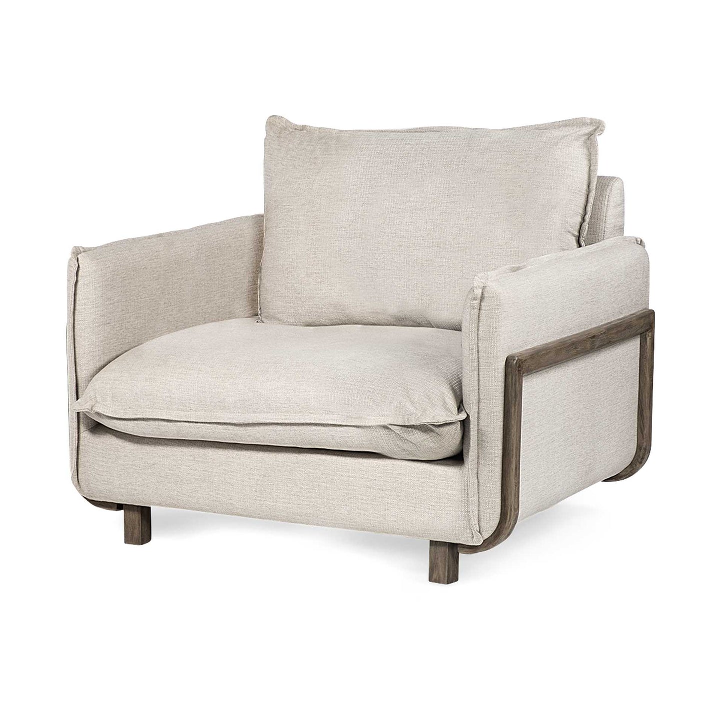 42" Cream And Wood Brown Linen Arm Chair - Homeroots - Flyclothing LLC