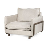 42" Cream And Wood Brown Linen Arm Chair - Homeroots - Flyclothing LLC