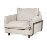 42" Cream And Wood Brown Linen Arm Chair - Homeroots