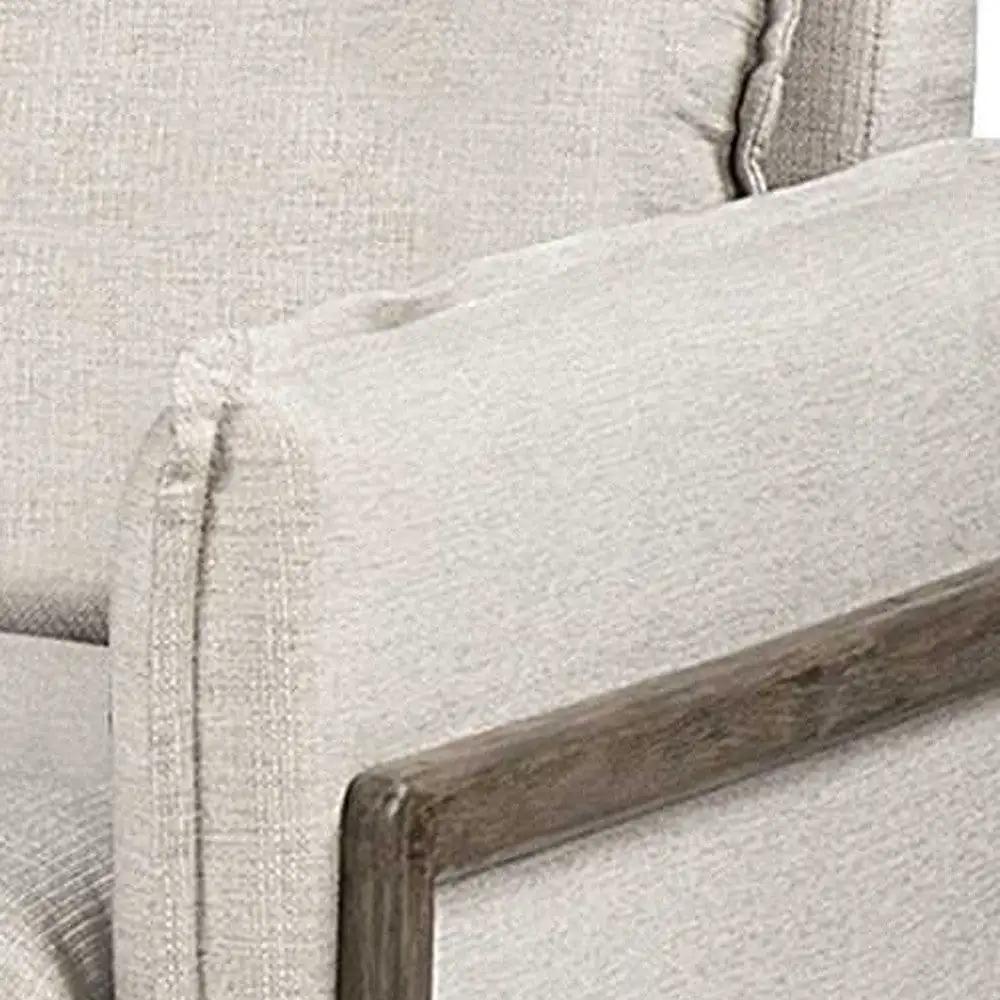 42" Cream And Wood Brown Linen Arm Chair - Homeroots