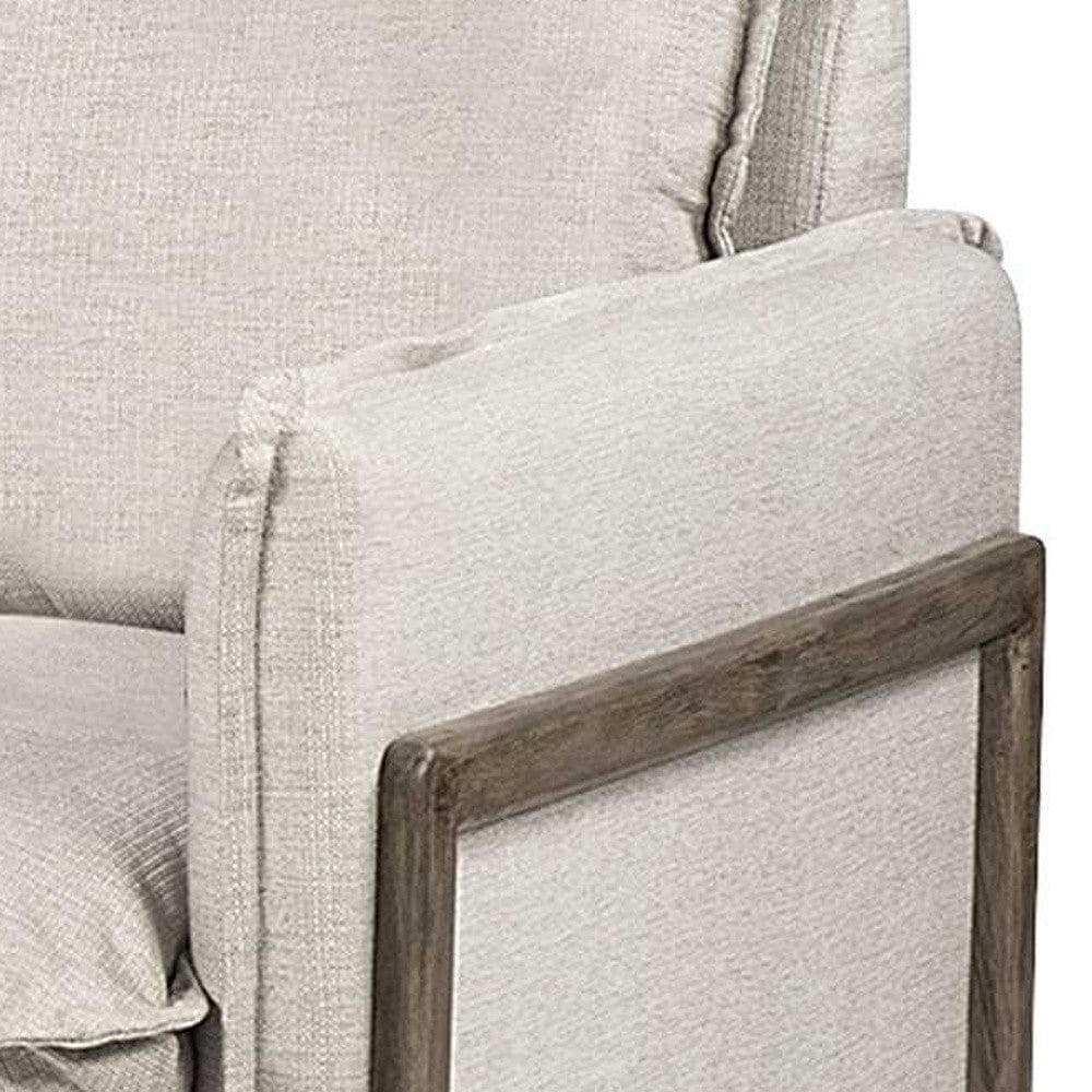 42" Cream And Wood Brown Linen Arm Chair - Homeroots