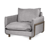 42" Gray And Wood Brown Linen Arm Chair - Homeroots