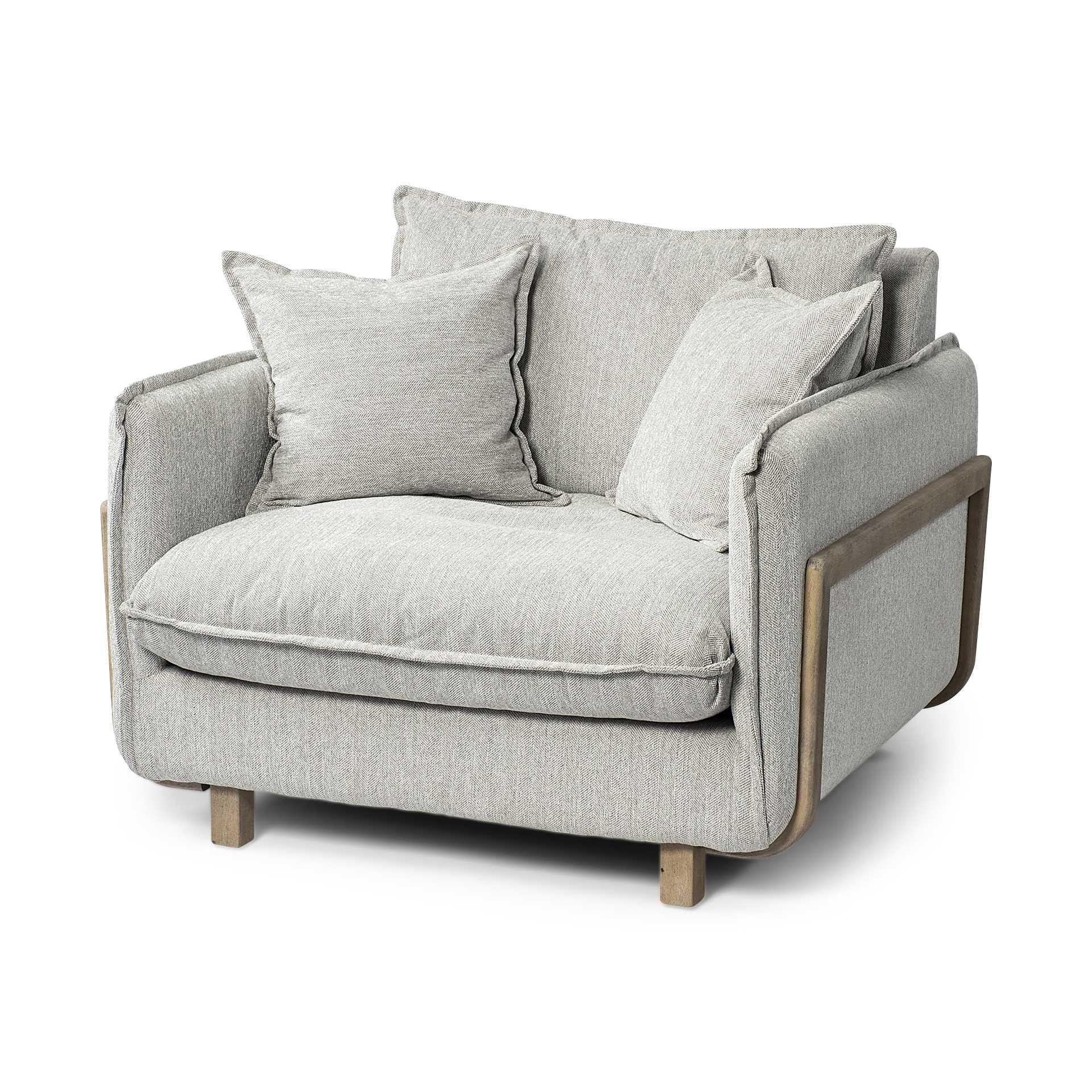 42" Gray And Wood Brown Fabric Arm Chair - Homeroots - Flyclothing LLC