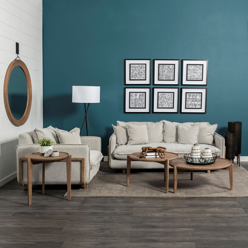 42" Gray And Wood Brown Fabric Arm Chair - Homeroots