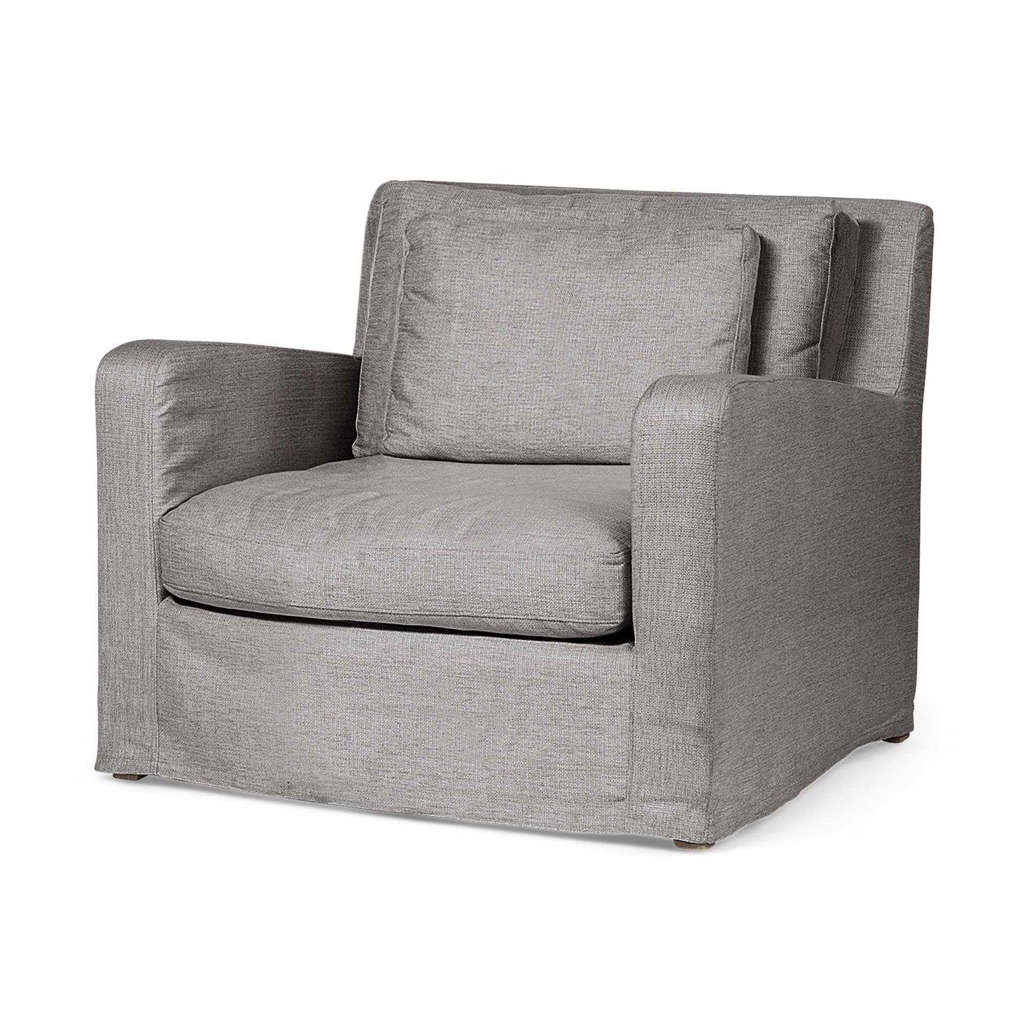 38" Gray And Wood Brown Linen Arm Chair - Homeroots - Flyclothing LLC
