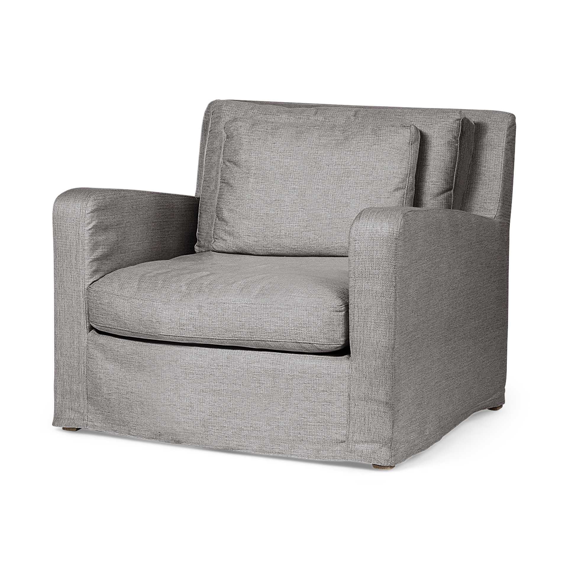 38" Gray And Wood Brown Linen Arm Chair - Homeroots - Flyclothing LLC
