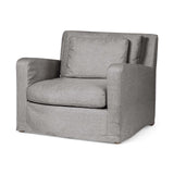 38" Gray And Wood Brown Linen Arm Chair - Homeroots