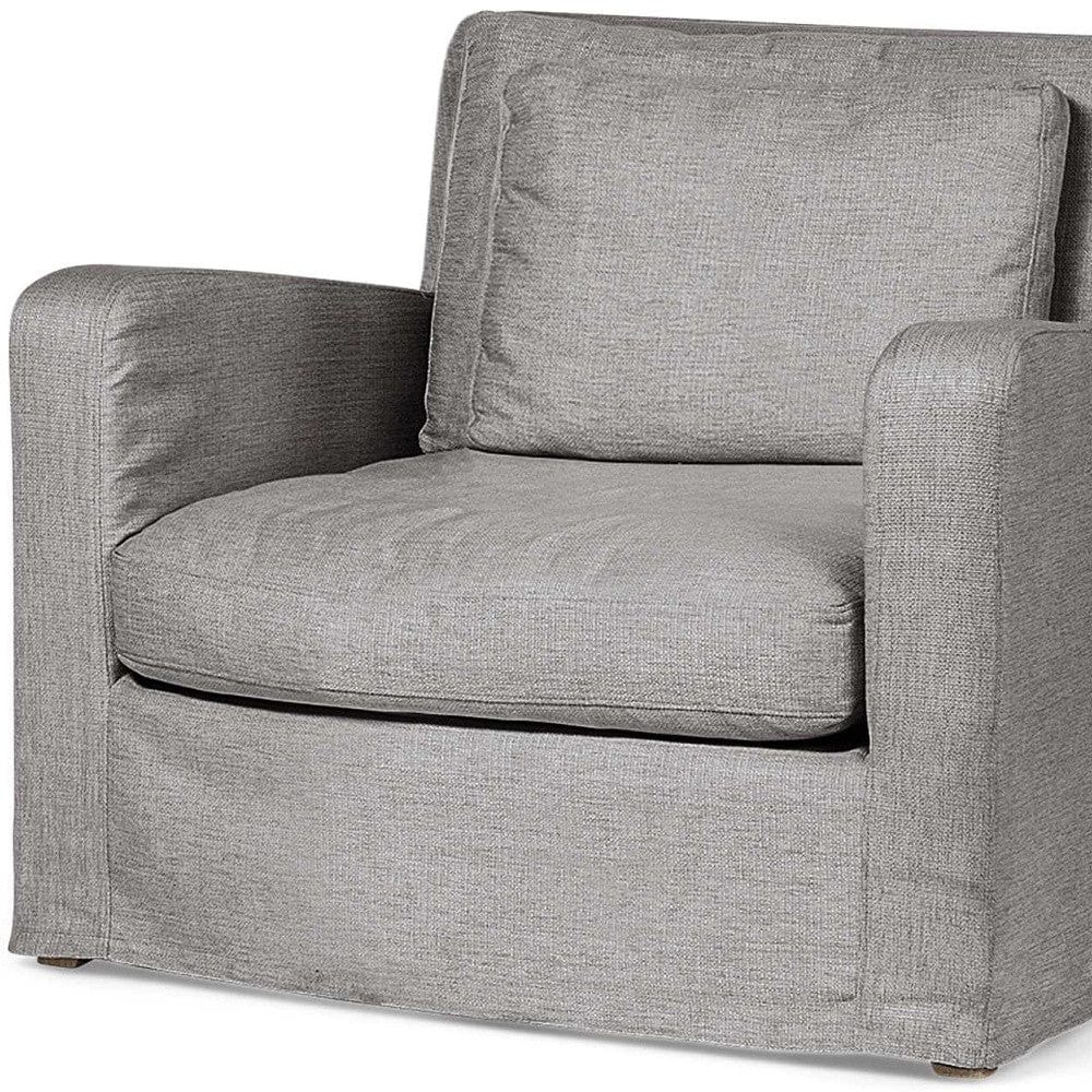 38" Gray And Wood Brown Linen Arm Chair - Homeroots - Flyclothing LLC