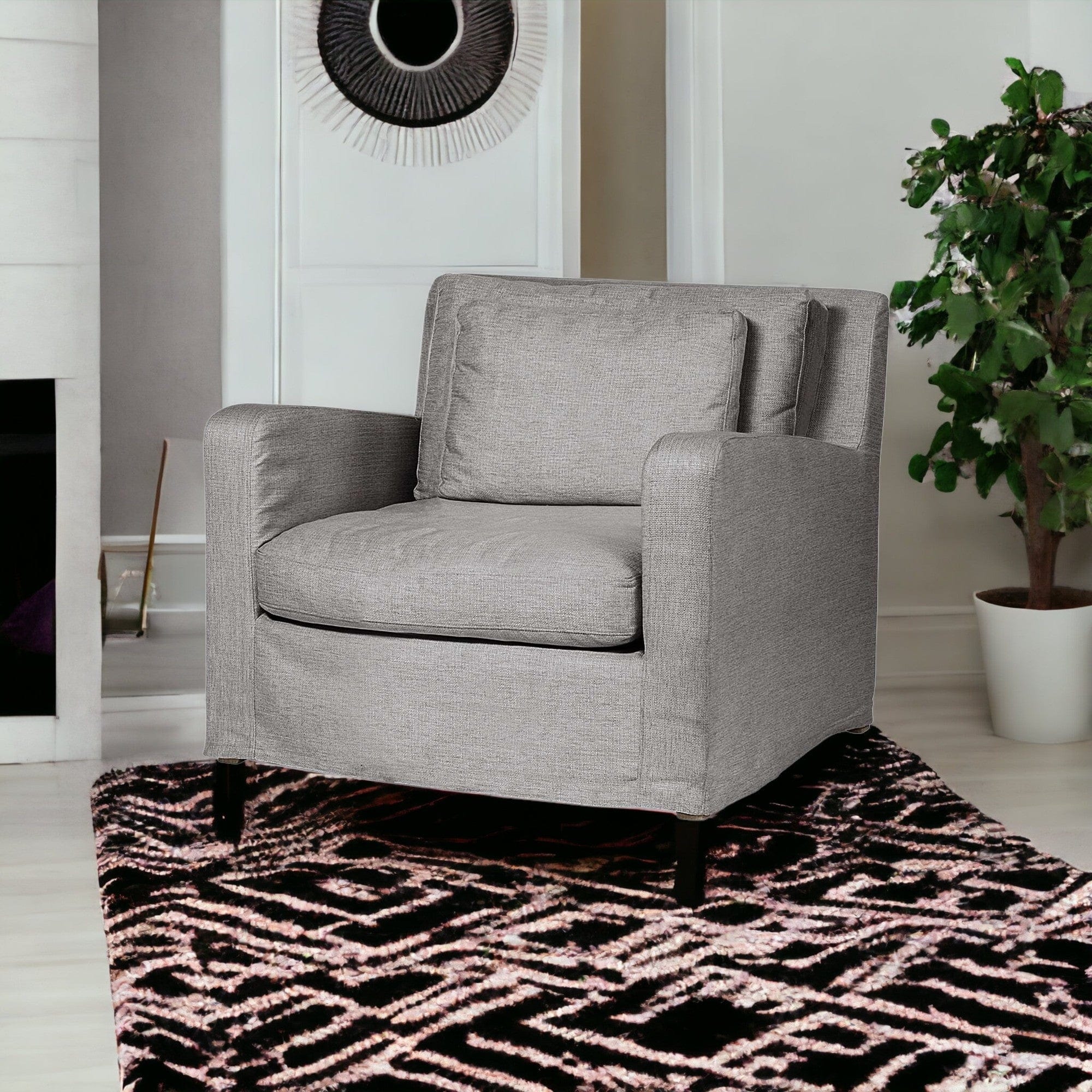 38" Gray And Wood Brown Linen Arm Chair - Homeroots - Flyclothing LLC