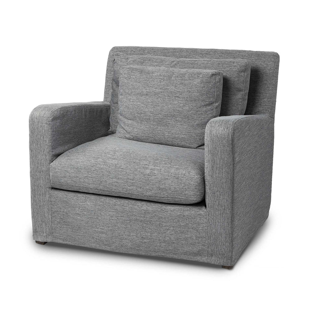 38" Gray And Wood Brown Linen Arm Chair - Homeroots