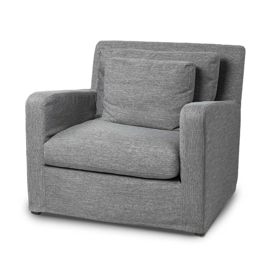 38" Gray And Wood Brown Linen Arm Chair - Homeroots