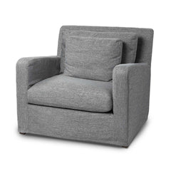 38" Gray And Wood Brown Linen Arm Chair - Homeroots