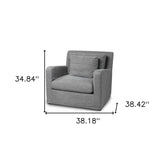 38" Gray And Wood Brown Linen Arm Chair - Homeroots