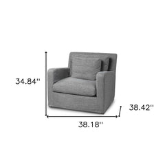 38" Gray And Wood Brown Linen Arm Chair - Homeroots