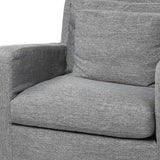 38" Gray And Wood Brown Linen Arm Chair - Homeroots - Flyclothing LLC