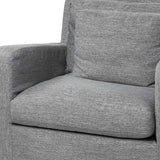 38" Gray And Wood Brown Linen Arm Chair - Homeroots