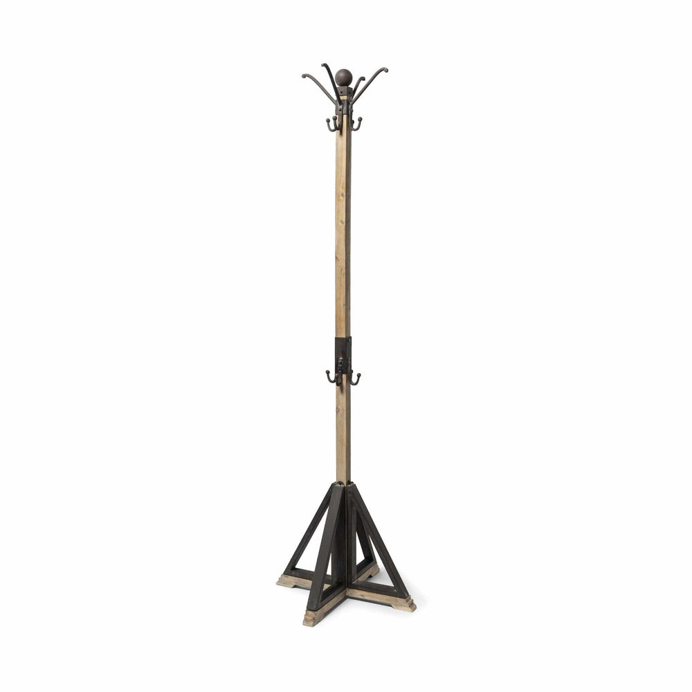 Black Metal And Wooden Coat Rack With Multiple Hooks - Homeroots