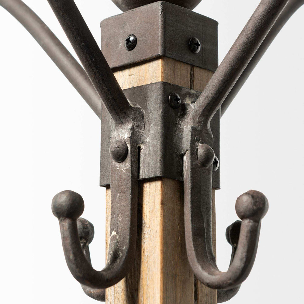 Black Metal And Wooden Coat Rack With Multiple Hooks - Homeroots - Flyclothing LLC